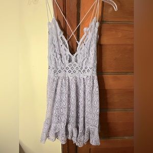 Grey/Purple Free People Adella Burnout Velvet Slip Dress